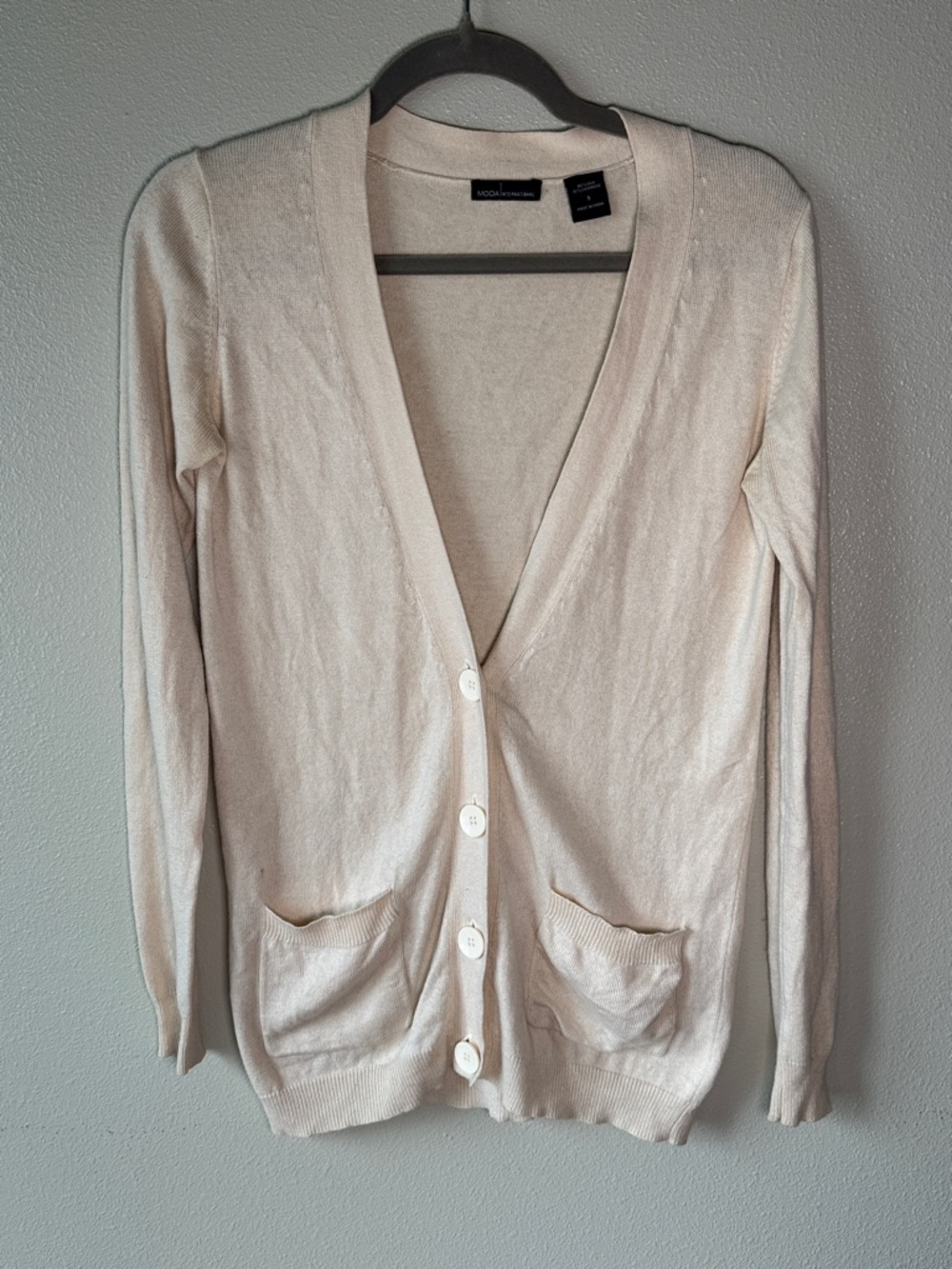 Moda International Silk Cashmere Cream Cardigan Sweaterโ Small